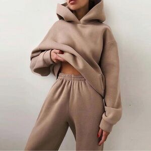 Cozy Tan Hoodie and Sweatpants Set